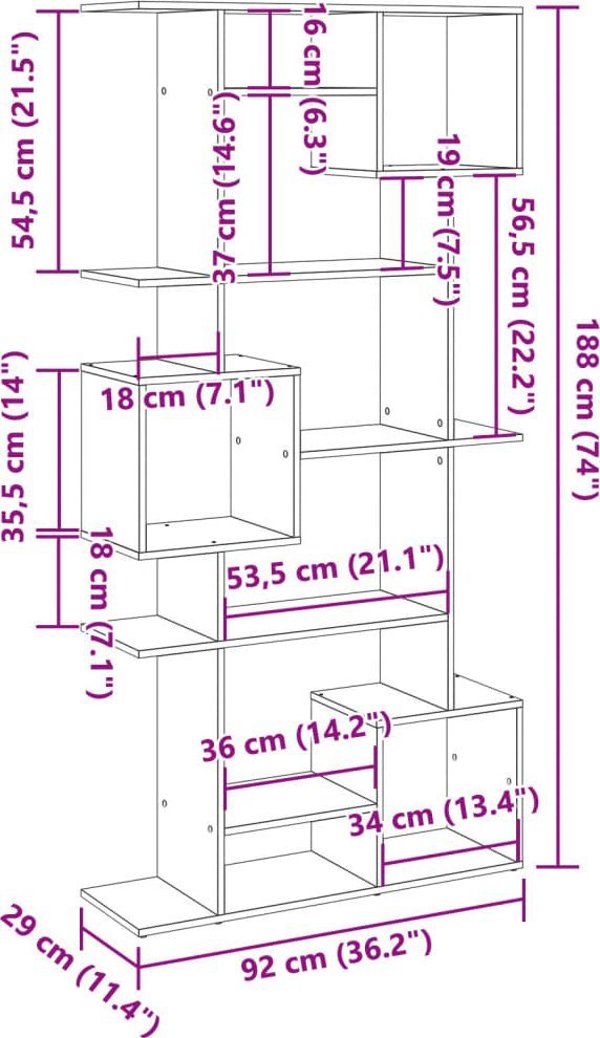 vidaXL Ράφι βιβλιοθήκης, λευκό, 92x29x188 εκ., από ξυλοπαλαιωμένο υλικό
