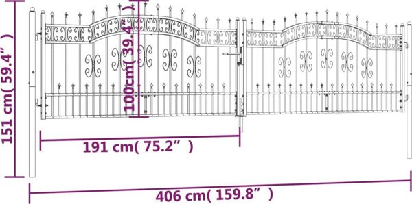 vidaXL vidaXL Brama z grotami, czarna, 406x151 cm, malowana proszkowo stal