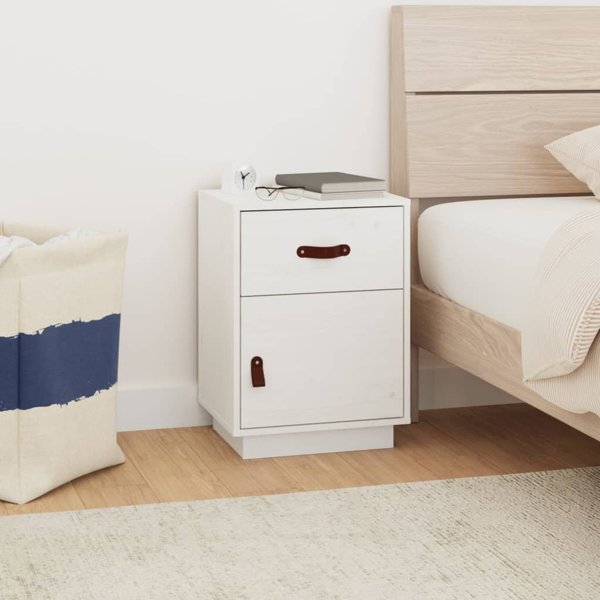 vidaXL Λευκό κομοδίνο από μασίφ πεύκο 40x34x55 cm
