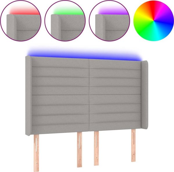 vidaXL Αντίκε κεφαλάρι κρεβατιού με LED, ανοιχτό γκρι, 147x16x118/128 cm, ύφασμα