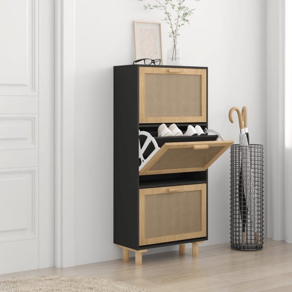 vidaXL Ντουλάπι για Παπούτσια, Μαύρο, 52x25x115 εκ., Συνθετικό Ξύλο