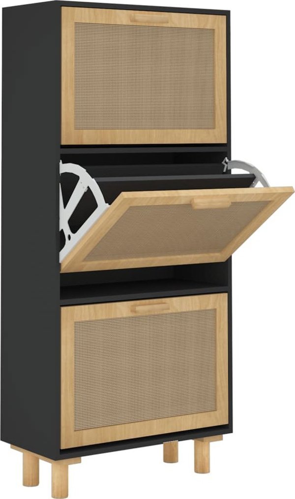 vidaXL Ντουλάπι για Παπούτσια, Μαύρο, 52x25x115 εκ., Συνθετικό Ξύλο