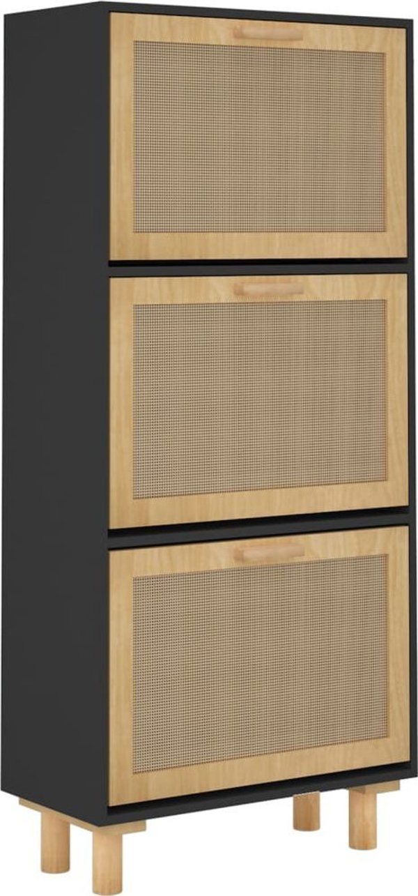 vidaXL Ντουλάπι για Παπούτσια, Μαύρο, 52x25x115 εκ., Συνθετικό Ξύλο