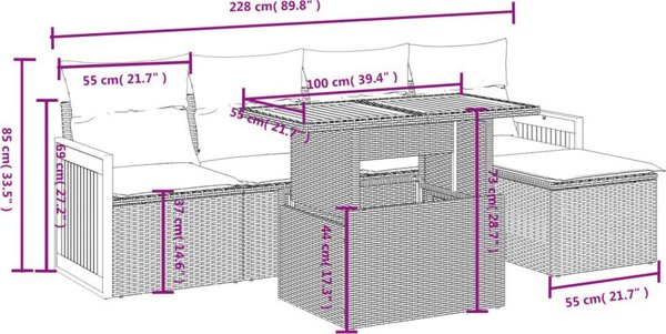 vidaXL Σετ κήπου 6 τεμαχίων με μαξιλάρια, μπεζ, πολυρατάν