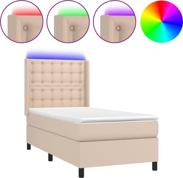 vidaXL Logko kontynentalne z materacem i LED cappuccino 100x200 cm