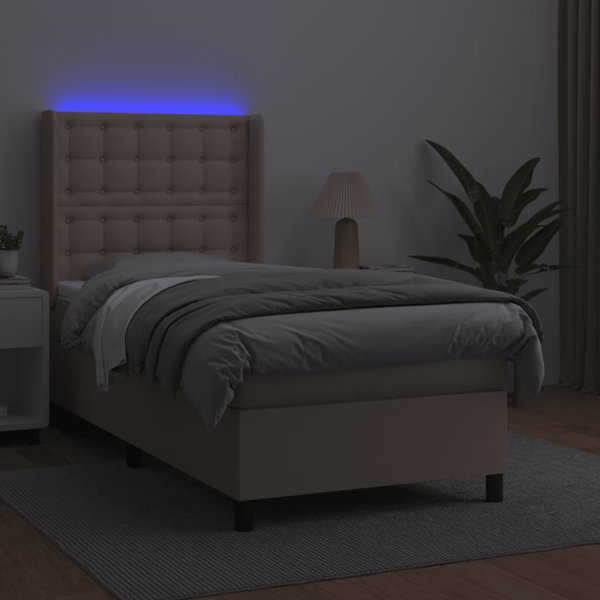 vidaXL Logko kontynentalne z materacem i LED cappuccino 100x200 cm