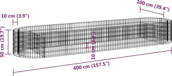 vidaXL Podwyzszona donica gabionowa galwanizowane zelazo 400x100x50 cm