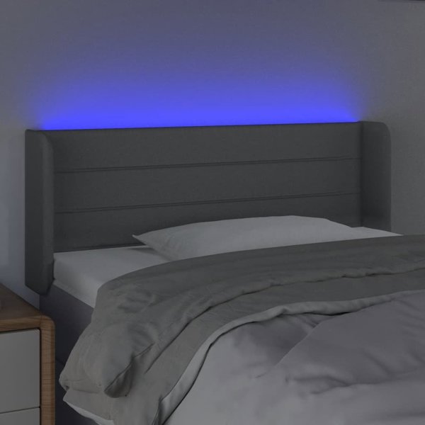 vidaXL Zaglowek do lozka z LED, jasnoszary, 93x16x78/88 cm, tkanina