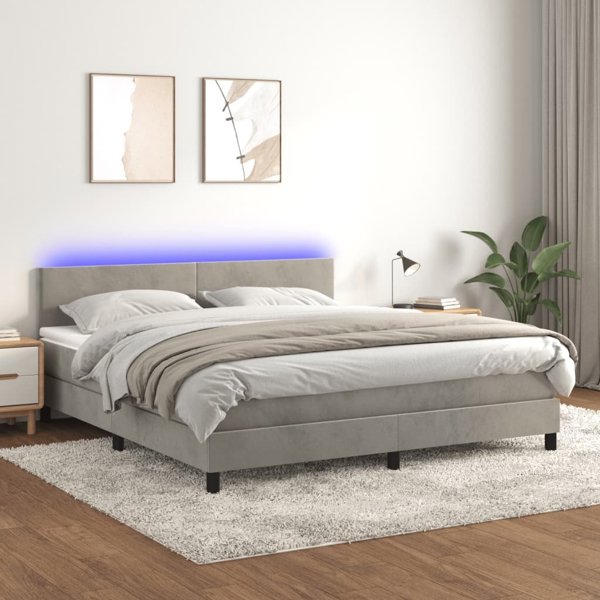 vidaXL Κρεβάτι kontynentalne με στρώμα και LED, γκρι βελούδο 180x200 cm