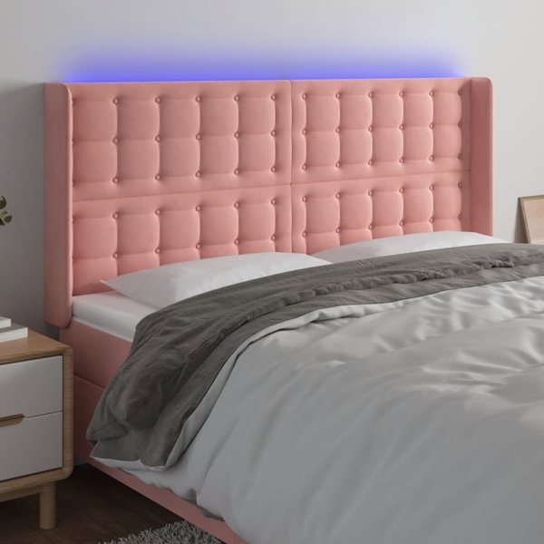 vidaXL Κεφαλάρι κρεβατιού με LED, ροζ, 163x16x118/128 cm, βελούδο