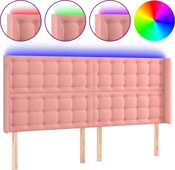 vidaXL Κεφαλάρι κρεβατιού με LED, ροζ, 163x16x118/128 cm, βελούδο
