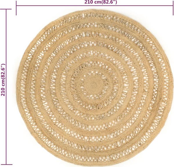 vidaXL Χειροποίητο πλεκτό χαλί από γιούτα, 210 cm