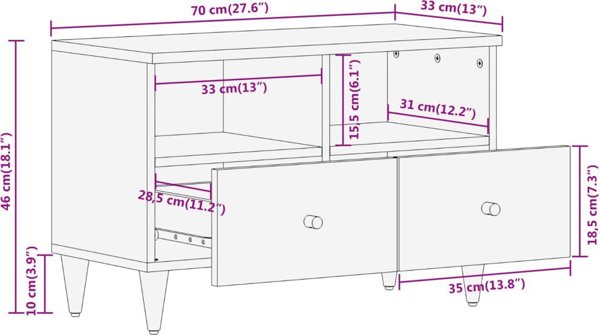 vidaXL Szafka pod telewizor, 70x33x46 cm, lite drewno mango