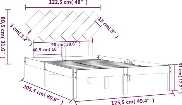 vidaXL Λευκό πλαίσιο κρεβατιού, 120x200 cm, από μασίφ ξύλο