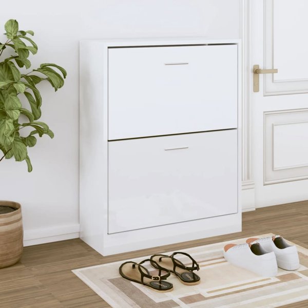 vidaXL Szafka na buty, υψηλής γυαλάδας, λευκή, 63x24x81 εκ.