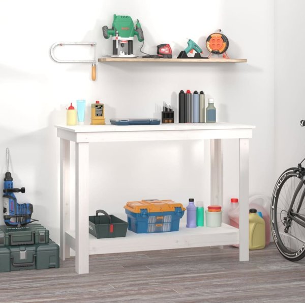 vidaXL Εργασιακό τραπέζι, λευκό, 110x50x80 εκ., από μασίφ ξύλο πεύκου