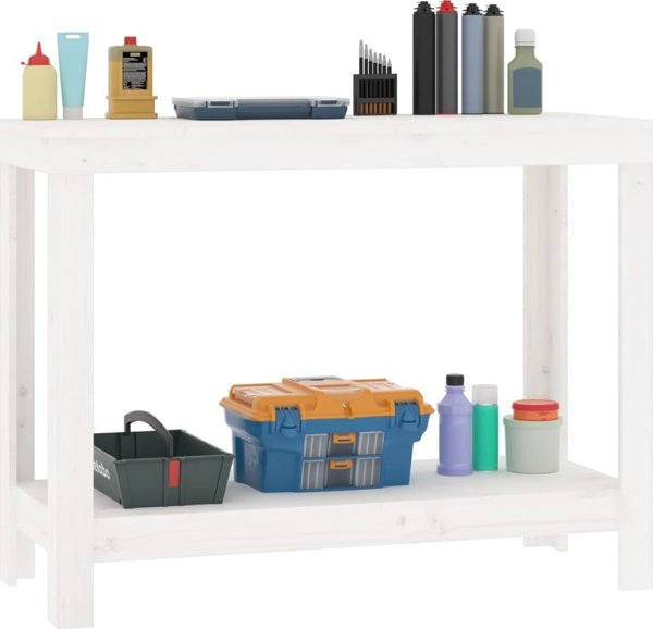 vidaXL Εργασιακό τραπέζι, λευκό, 110x50x80 εκ., από μασίφ ξύλο πεύκου