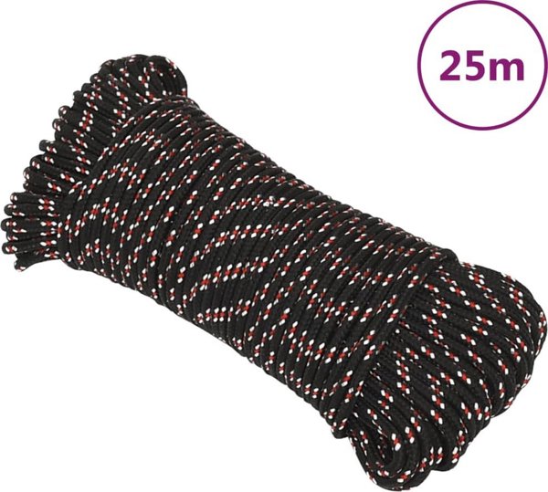 vidaXL Ιστιοπλοϊκό σχοινί, μαύρο, 3 mm, 25 m, πολυπροπυλένιο