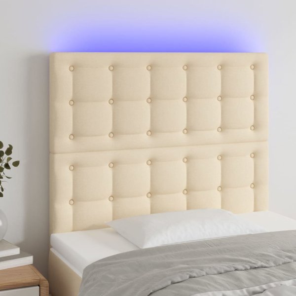 vidaXL Zaglowek do lozka z LED, kremowy, 90x5x118/128 cm, tkanina