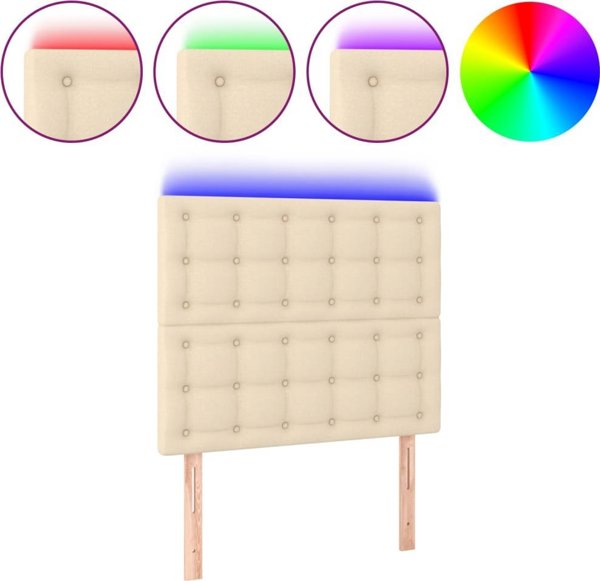 vidaXL Zaglowek do lozka z LED, kremowy, 90x5x118/128 cm, tkanina