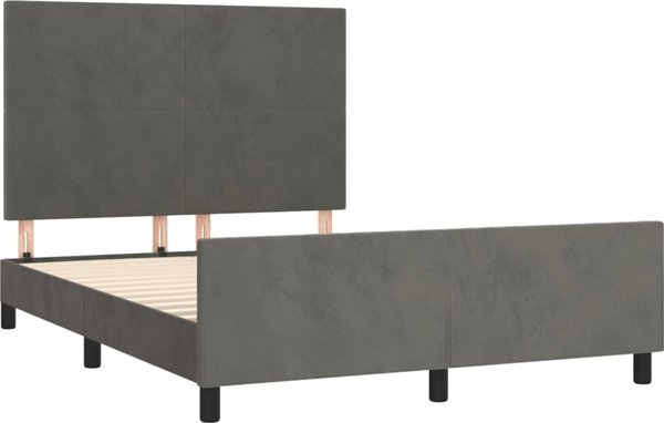 vidaXL Rama κρεβατιού με κεφαλάρι, σκούρο γκρι, 140x190 cm, βελούδινη