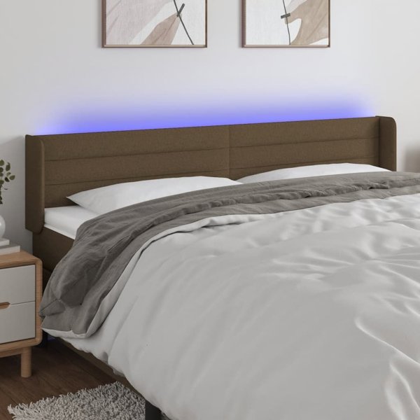 vidaXL Zaglowek do lozka z LED, ciemnobrazowy, 203x16x78/88 cm, tkanina