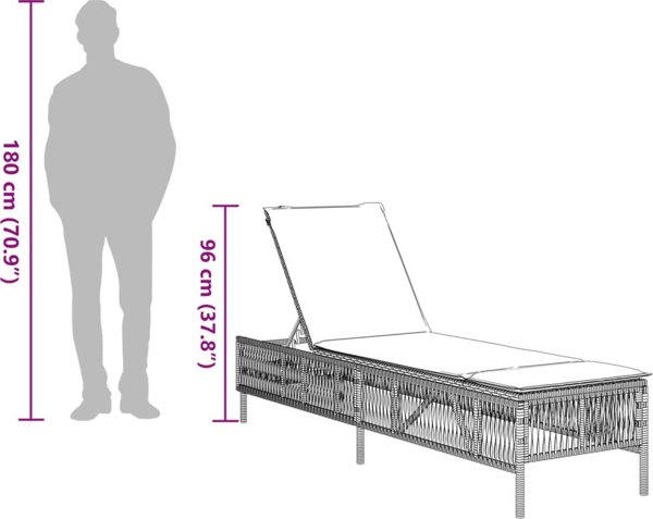 vidaXL Lezaki me podouskes, 2 tem., jasnoszare, polirattan