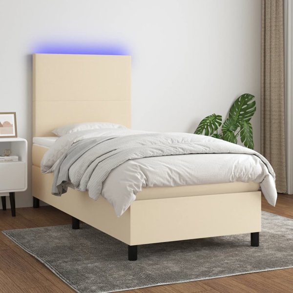 vidaXL Κρεβάτι kontynentalne με στρώμα, κρεμ, 100x200 cm, ύφασμα