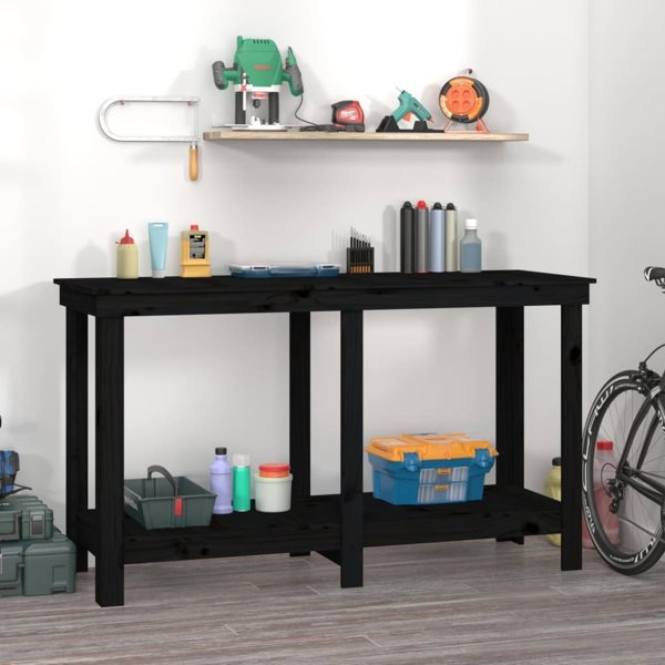vidaXL Τραπέζι εργασίας, μαύρο, 140x50x80 cm, συμπαγές ξύλο πεύκου