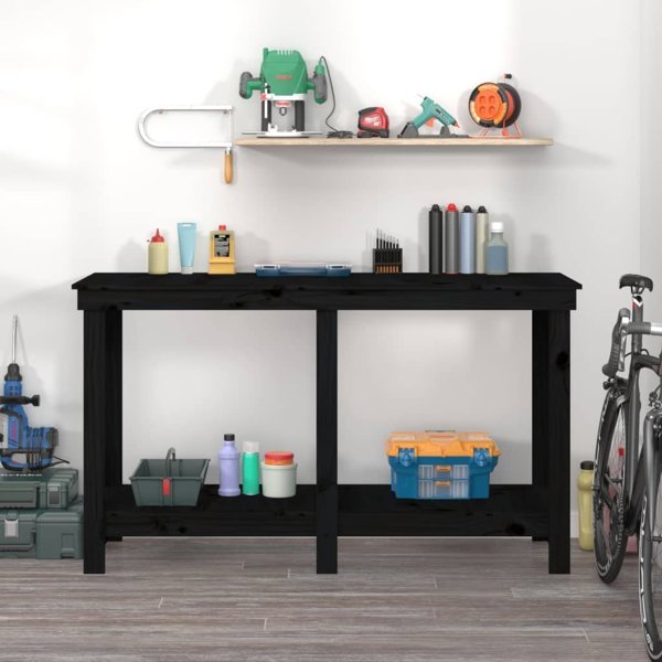 vidaXL Τραπέζι εργασίας, μαύρο, 140x50x80 cm, συμπαγές ξύλο πεύκου