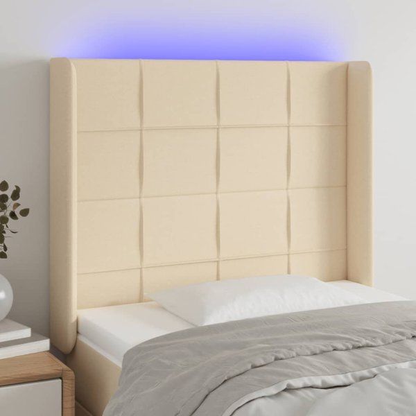 vidaXL Κεφαλαρι κρεβατιου με LED, κρεμι, 103x16x118/128 cm, υφασμα