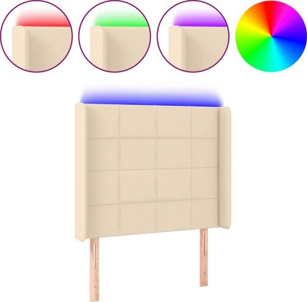 vidaXL Κεφαλαρι κρεβατιου με LED, κρεμι, 103x16x118/128 cm, υφασμα