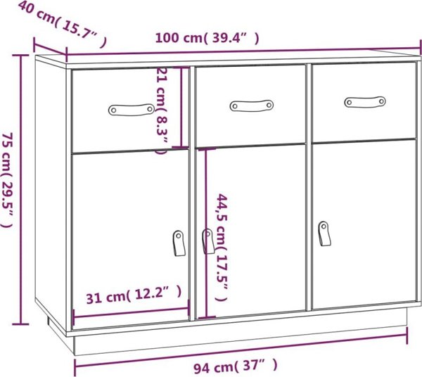 vidaXL Κομόδα, καφέ μέλισσα, 100x40x75 εκ., μασίφ πεύκο