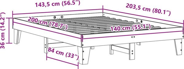 vidaXL σκελετός κρεβατιού 140x200 cm μασίφ πεύκο