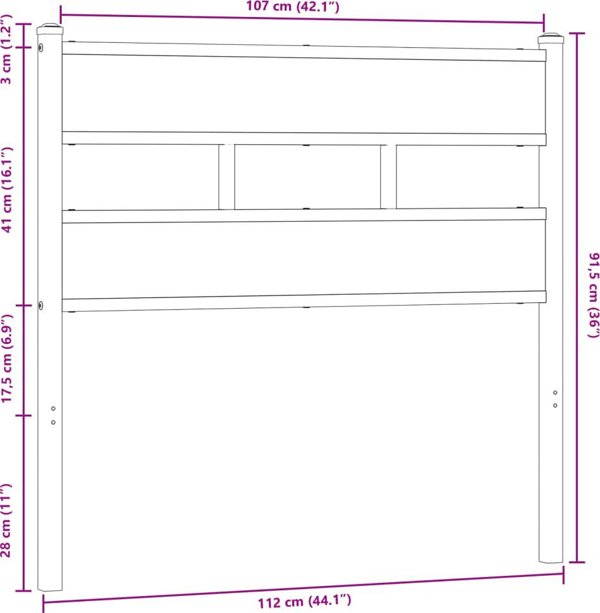 vidaXL Κεφαλάρι, Καφέ Δρυς, 107 cm, Ατσάλι και Ξυλοπολυμερές Υλικό