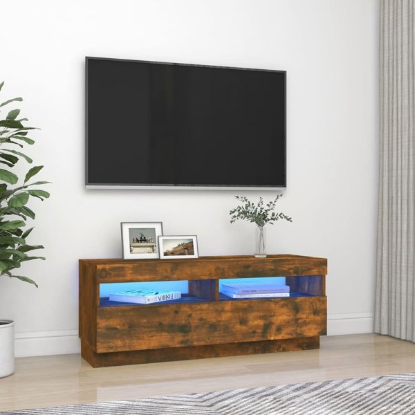 vidaXL Τηλεοπτική κονσόλα με LED φωτισμό, καπνιστή δρυς, 100x35x40 cm