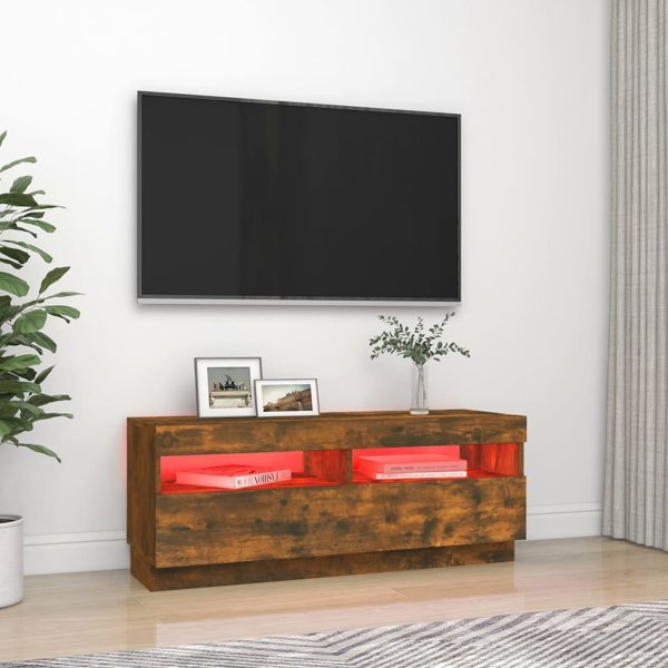 vidaXL Τηλεοπτική κονσόλα με LED φωτισμό, καπνιστή δρυς, 100x35x40 cm
