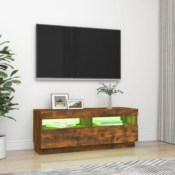 vidaXL Τηλεοπτική κονσόλα με LED φωτισμό, καπνιστή δρυς, 100x35x40 cm