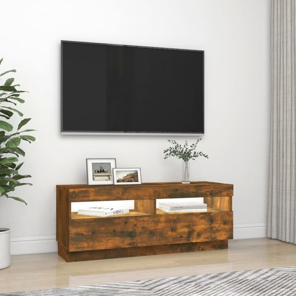 vidaXL Τηλεοπτική κονσόλα με LED φωτισμό, καπνιστή δρυς, 100x35x40 cm