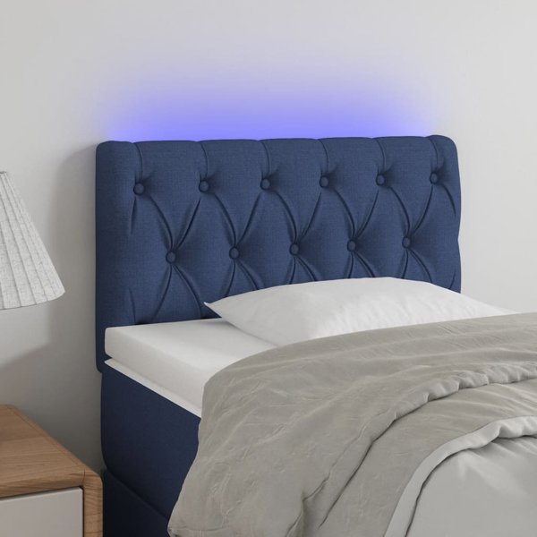 vidaXL Επικεφαλάρι κρεβατιού με LED, Μπλε, 80x7x78/88 cm, Υφασμα