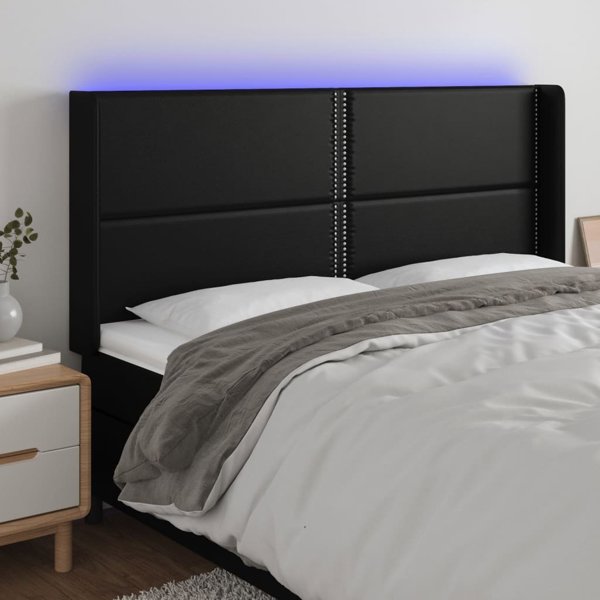 vidaXL Zaglowek do lozka z LED, czarny 183x16x118/128cm sztuczna skora