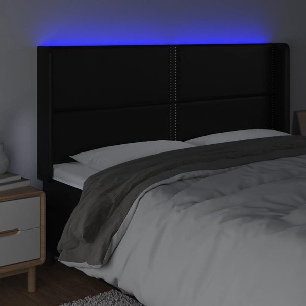 vidaXL Zaglowek do lozka z LED, czarny 183x16x118/128cm sztuczna skora