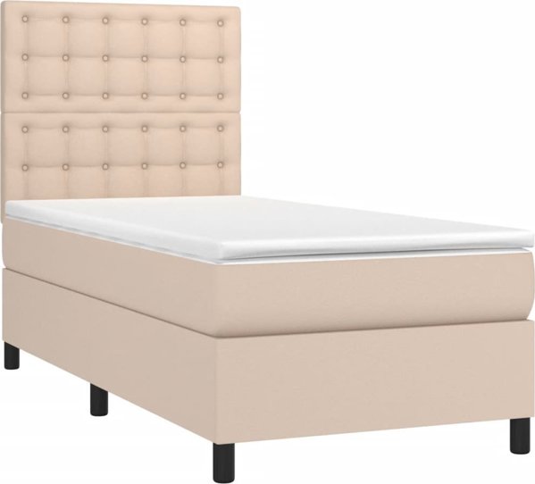 vidaXL Κρεβάτι κοντινεντάλ με στρώμα και LED cappuccino οικοδερμα 90x200εκ