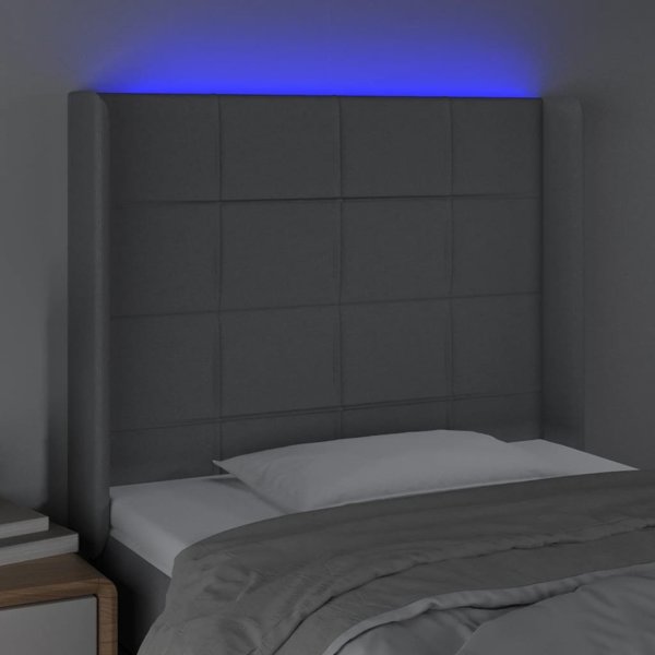 vidaXL Προσκέφαλο κρεβατιού με LED, ανοιχτό γκρι 93x16x118/128 εκ., ύφασμα