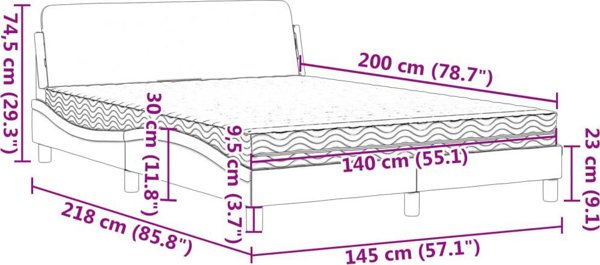 vidaXL Κρεβάτι με στρώμα, μαύρο, 140x200 εκ., επενδυμένο ύφασμα