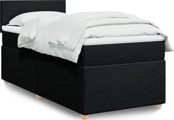 vidaXL Κρεβάτι Continental με στρώμα, μαύρο ύφασμα, 90x200 εκ
