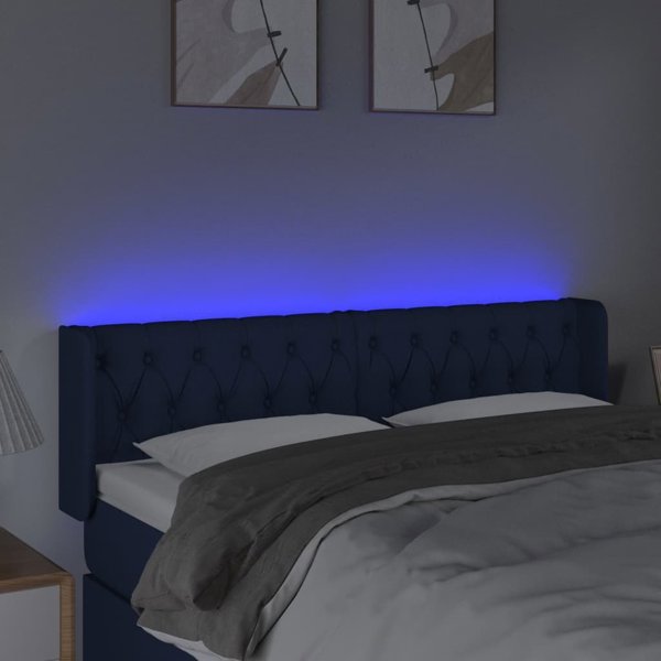 vidaXL Κεφαλάρι Κρεβατιού με LED, Μπλε, 163x16x78/88 cm, Ύφασμα