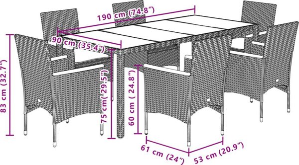 vidaXL vidaXL 7-cz. zestaw mebli ogrodowych z poduszkami, czarny, polirattan