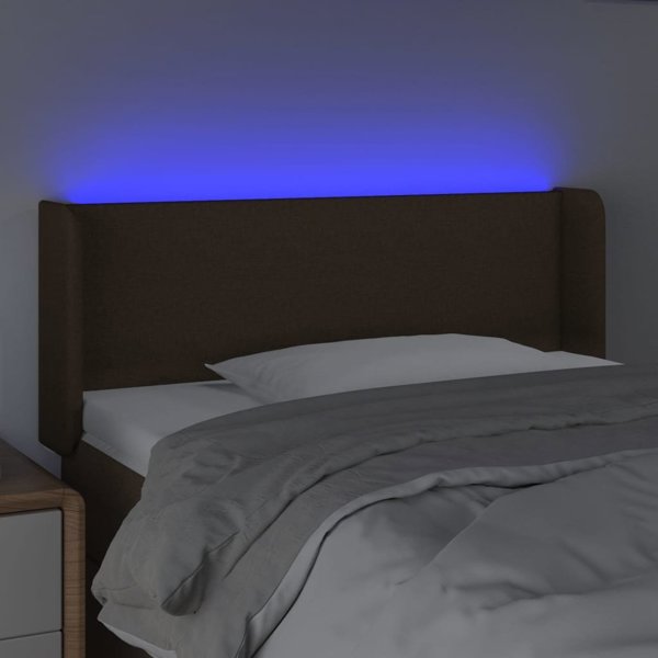 vidaXL Κεφαλάρι κρεβατιού με LED, σκούρο καφέ, 103x16x78/88 cm, υφασμάτινο