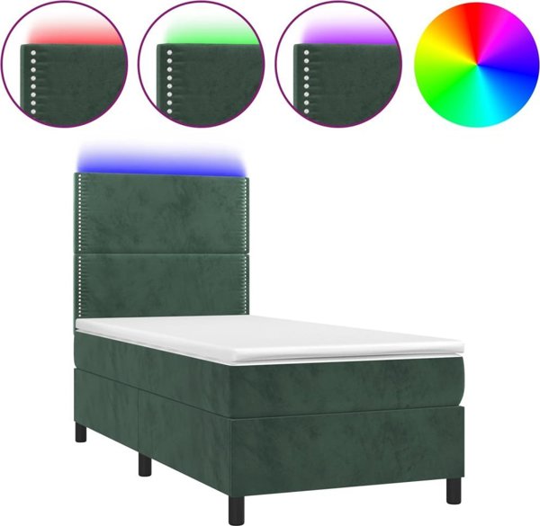 vidaXL Lozko kontynentalne z materacem i LED zielony aksamit 90x190 cm